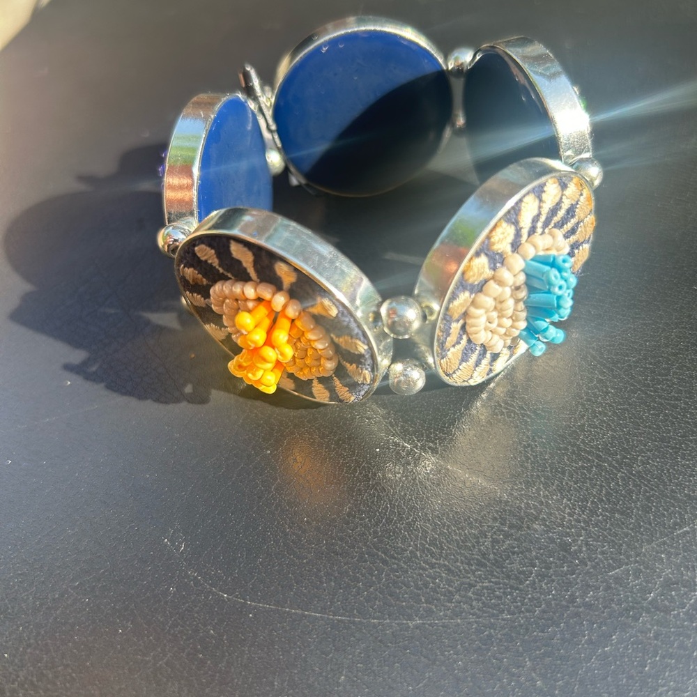 Silver and Blue Beaded Bracelet